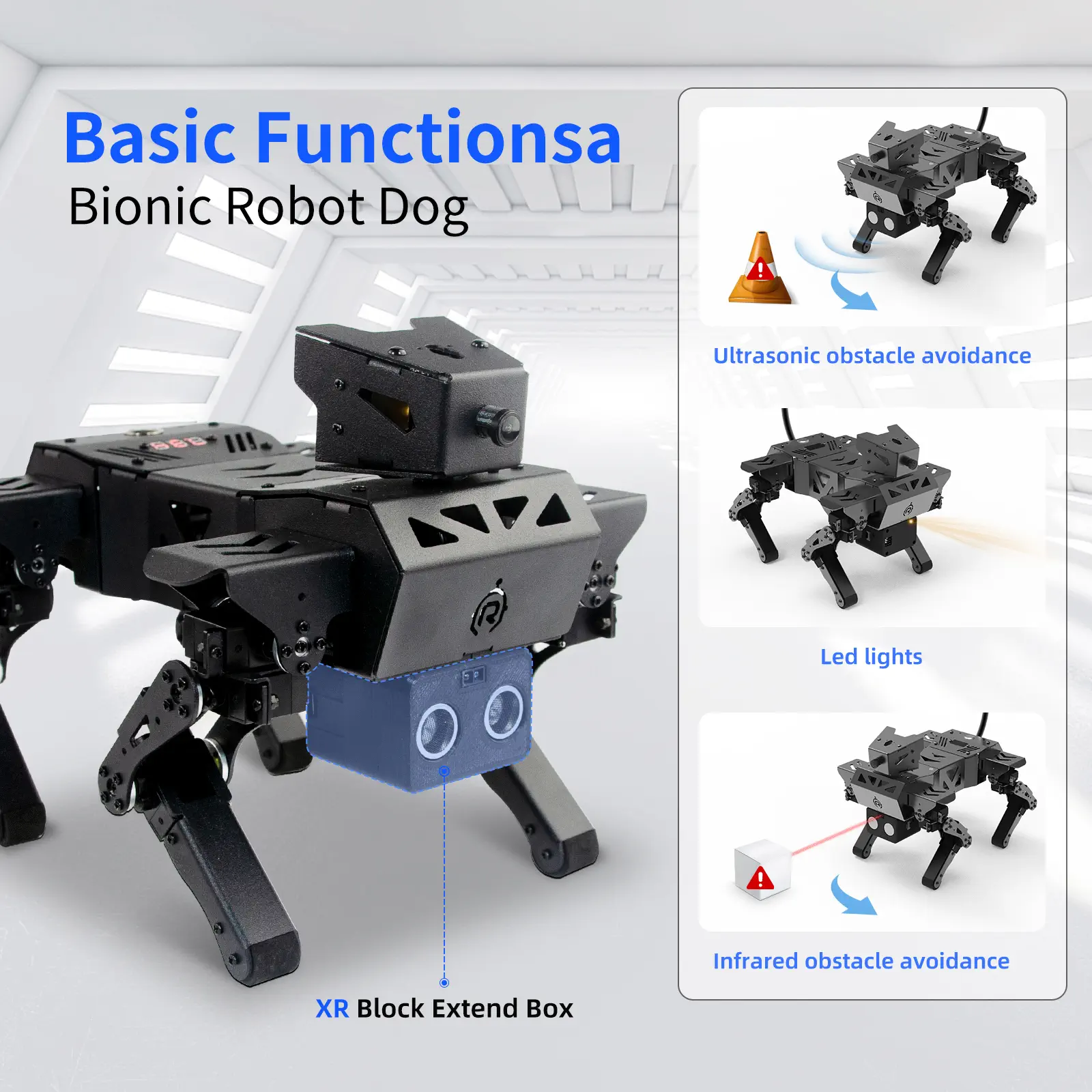 XiaoR GEEK Bionic Robot Dog Kit with Graphical Programming Module, Ultrasonic Infrared Obstacle Avoidance, LED Lights, 12 DOF Metal Mechanical Pet, Teen Adult ESP32 Education Project — фото 5
