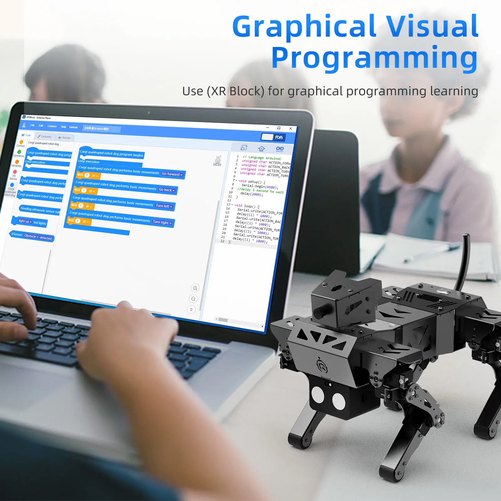 XiaoR GEEK Bionic Robot Dog Kit with Graphical Programming Module, Ultrasonic Infrared Obstacle Avoidance, LED Lights, 12 DOF Metal Mechanical Pet, Teen Adult ESP32 Education Project — фото 4
