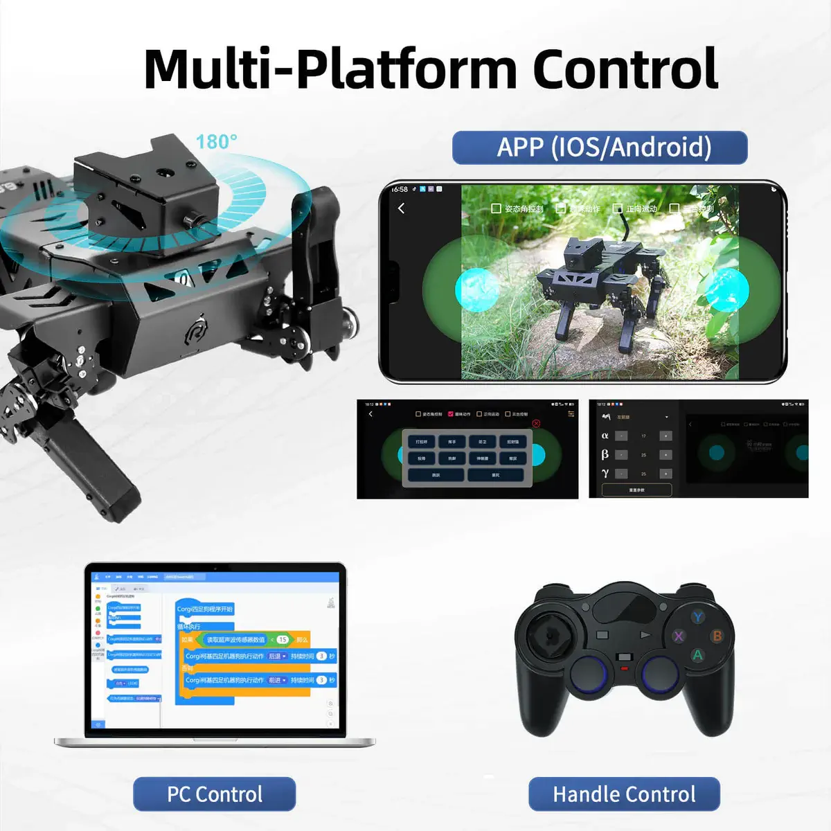 XiaoR GEEK Bionic Robot Dog Kit with Graphical Programming Module, Ultrasonic Infrared Obstacle Avoidance, LED Lights, 12 DOF Metal Mechanical Pet, Teen Adult ESP32 Education Project — фото 6